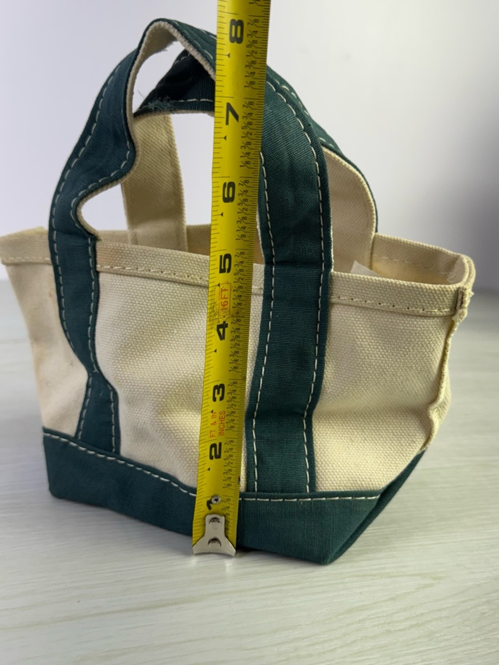 Vintage L.L.Bean Micro Mini Boat and Tote Bag Green White autumn leaf - Picture 8 of 8